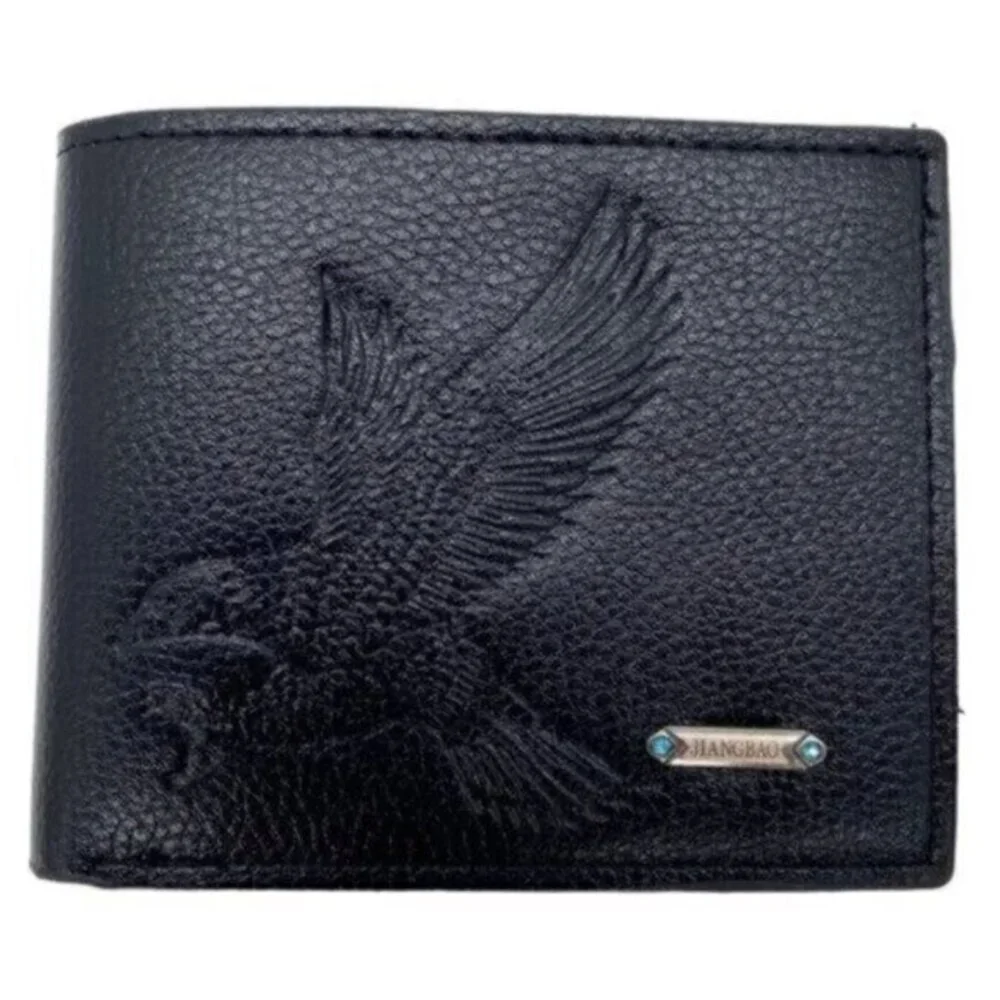 Eagle Embossed Black Faux Leather Mens Bifold Wallet